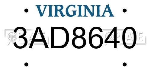 3AD8640 Virginia License Plate