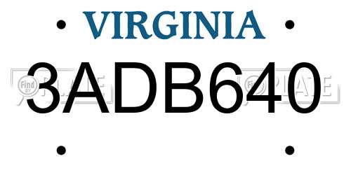 3ADB640 Virginia License Plate