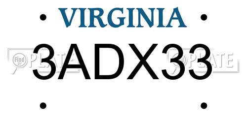 3ADX33 Virginia License Plate