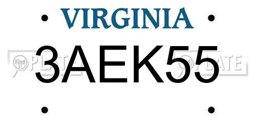 3AEK55 Virginia License Plate