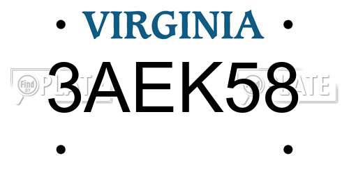 3AEK58 Virginia License Plate