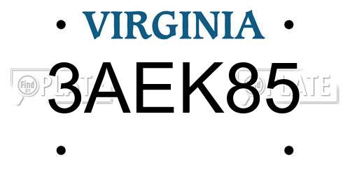 3AEK85 Virginia License Plate