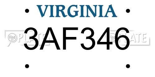 3AF346 Virginia License Plate