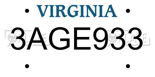 3AGE933 Virginia License Plate