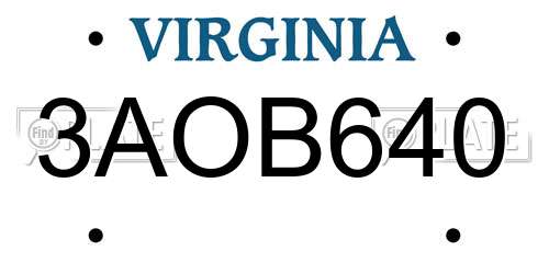3AOB640 Virginia License Plate