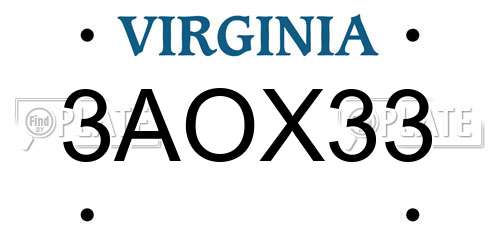 3AOX33 Virginia License Plate