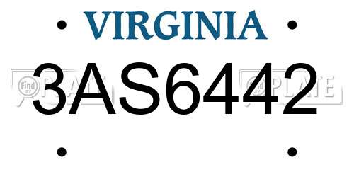 3AS6442 Virginia License Plate