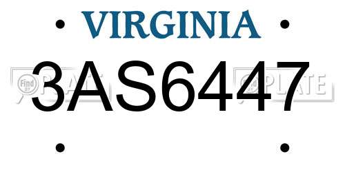3AS6447 Virginia License Plate