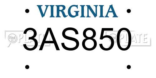 3AS850 Virginia License Plate