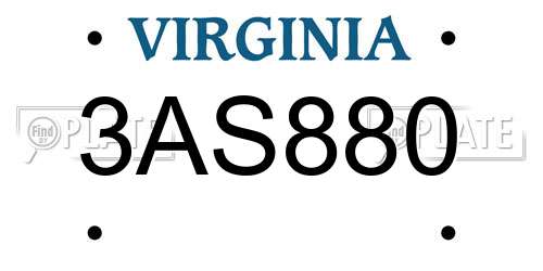 3AS880 Virginia License Plate