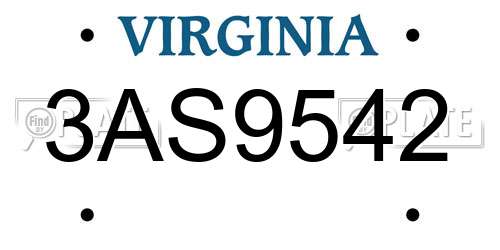 3AS9542 Virginia License Plate