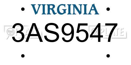 3AS9547 Virginia License Plate