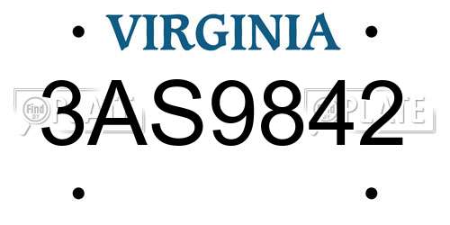 3AS9842 Virginia License Plate