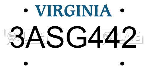 3ASG442 Virginia License Plate