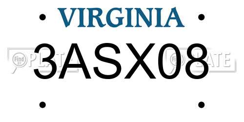 3ASX08 Virginia License Plate