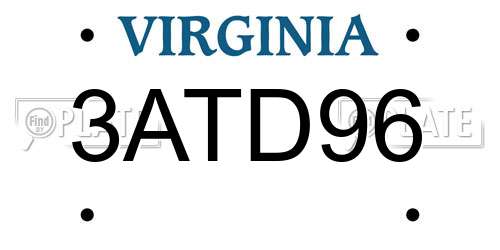 3ATD96 Virginia License Plate
