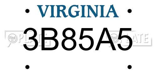 3B85A5 Virginia License Plate
