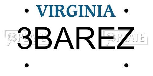 3BAREZ Virginia License Plate