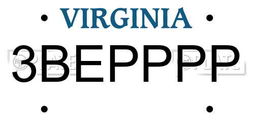 3BEPPPP Virginia License Plate