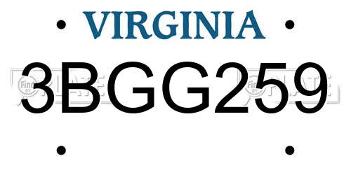 3BGG259 Virginia License Plate