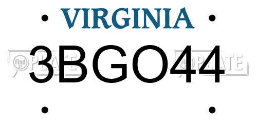 3BGO44 Virginia License Plate