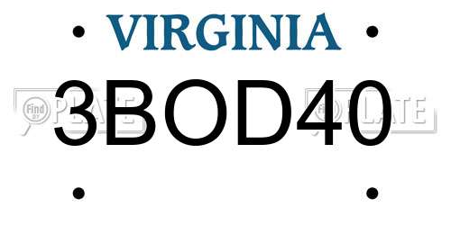 3BOD40 Virginia License Plate