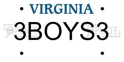 3BOYS3 Virginia License Plate