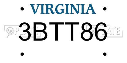 3BTT86 Virginia License Plate