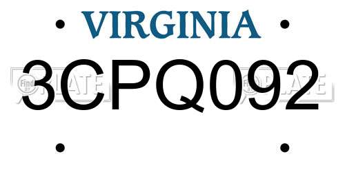3CPQ092 Virginia License Plate