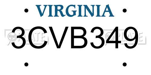 3CVB349 Virginia License Plate