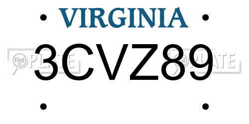 3CVZ89 Virginia License Plate