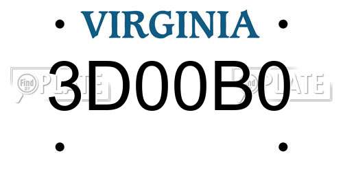 3D00B0 Virginia License Plate