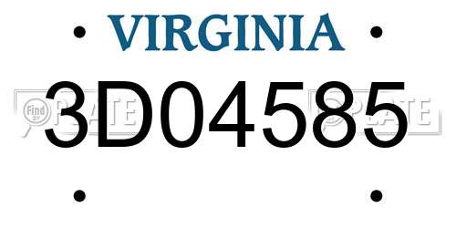 3D04585 Virginia License Plate