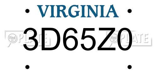 3D65Z0 Virginia License Plate