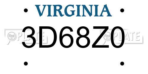 3D68Z0 Virginia License Plate