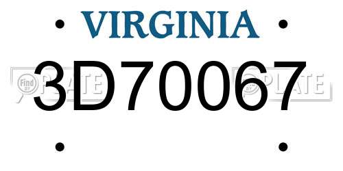 3D70067 Virginia License Plate