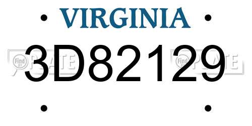 3D82129 Virginia License Plate