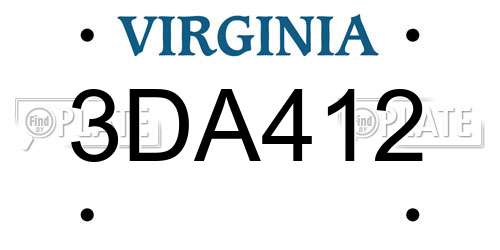 3DA412 Virginia License Plate