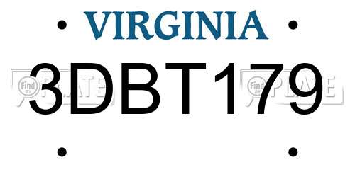 3DBT179 Virginia License Plate