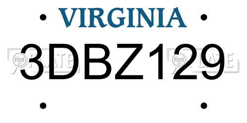 3DBZ129 Virginia License Plate