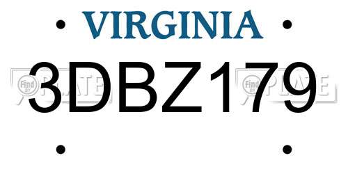 3DBZ179 Virginia License Plate
