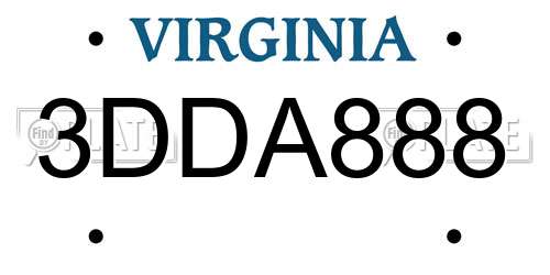 3DDA888 Virginia License Plate