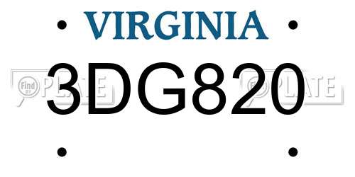 3DG820 Virginia License Plate