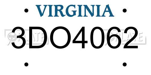 3DO4062 Virginia License Plate