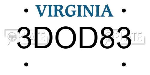 3DOD83 Virginia License Plate