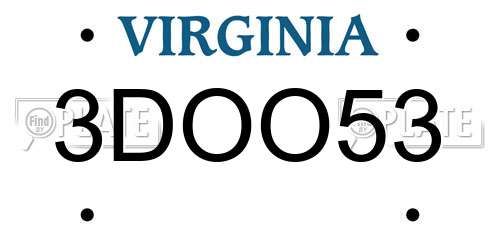 3DOO53 Virginia License Plate