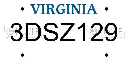 3DSZ129 Virginia License Plate