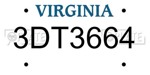 3DT3664 Virginia License Plate