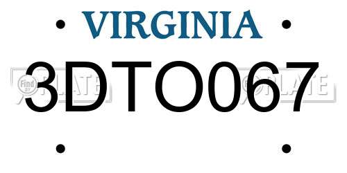 3DTO067 Virginia License Plate
