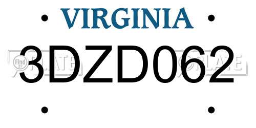 3DZD062 Virginia License Plate